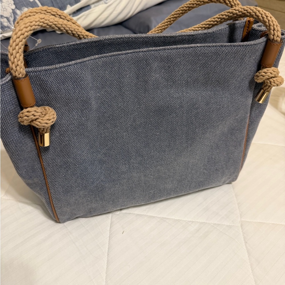 Michael Kors Gray-Blue Canvas Tote with Tan Rope Handles - Picture 3 of 4